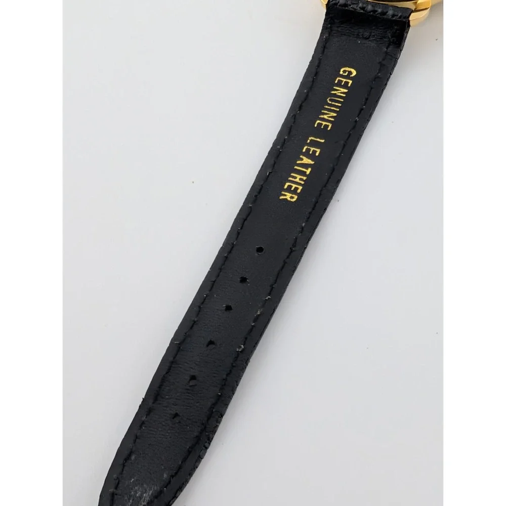 Vintage St. Marin Watch Women 32mm Gold Case Black Leather Band- New Battery